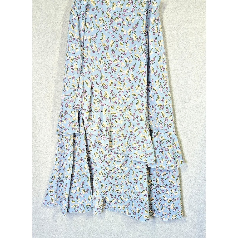New Women's Boho Skirt XL Blue Floral High Low Split Ruffle Easy Chic Playful